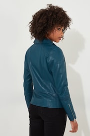 Joe Browns Blue Asymmetric Zip Leather Biker Jacket - Image 4 of 5