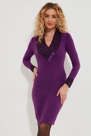 Joe Browns Purple Cosy Shawl Neck Button Detail Jumper Dress - Image 1 of 5