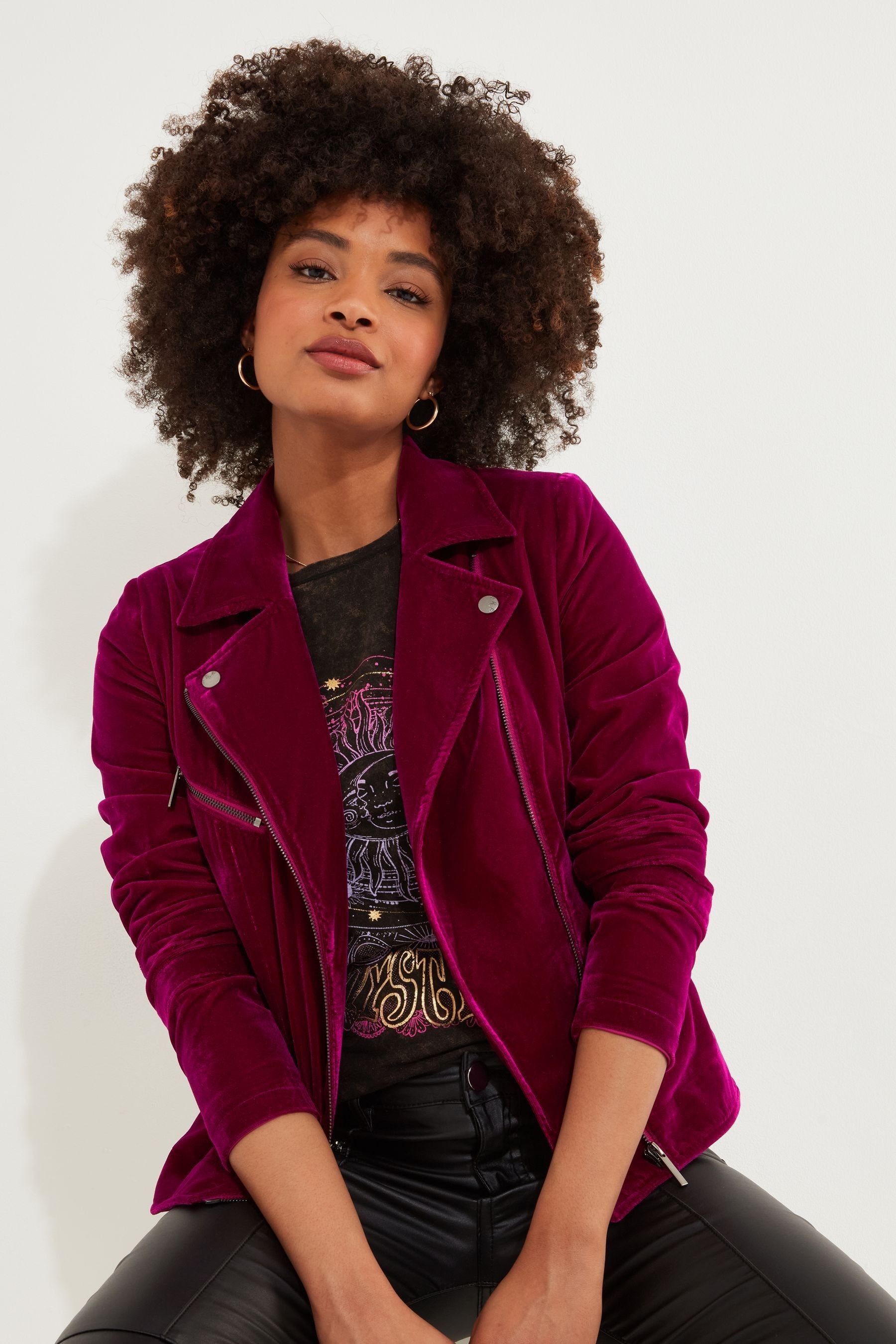 Joe Browns Pink Cropped Velour Biker Jacket 6 Womens