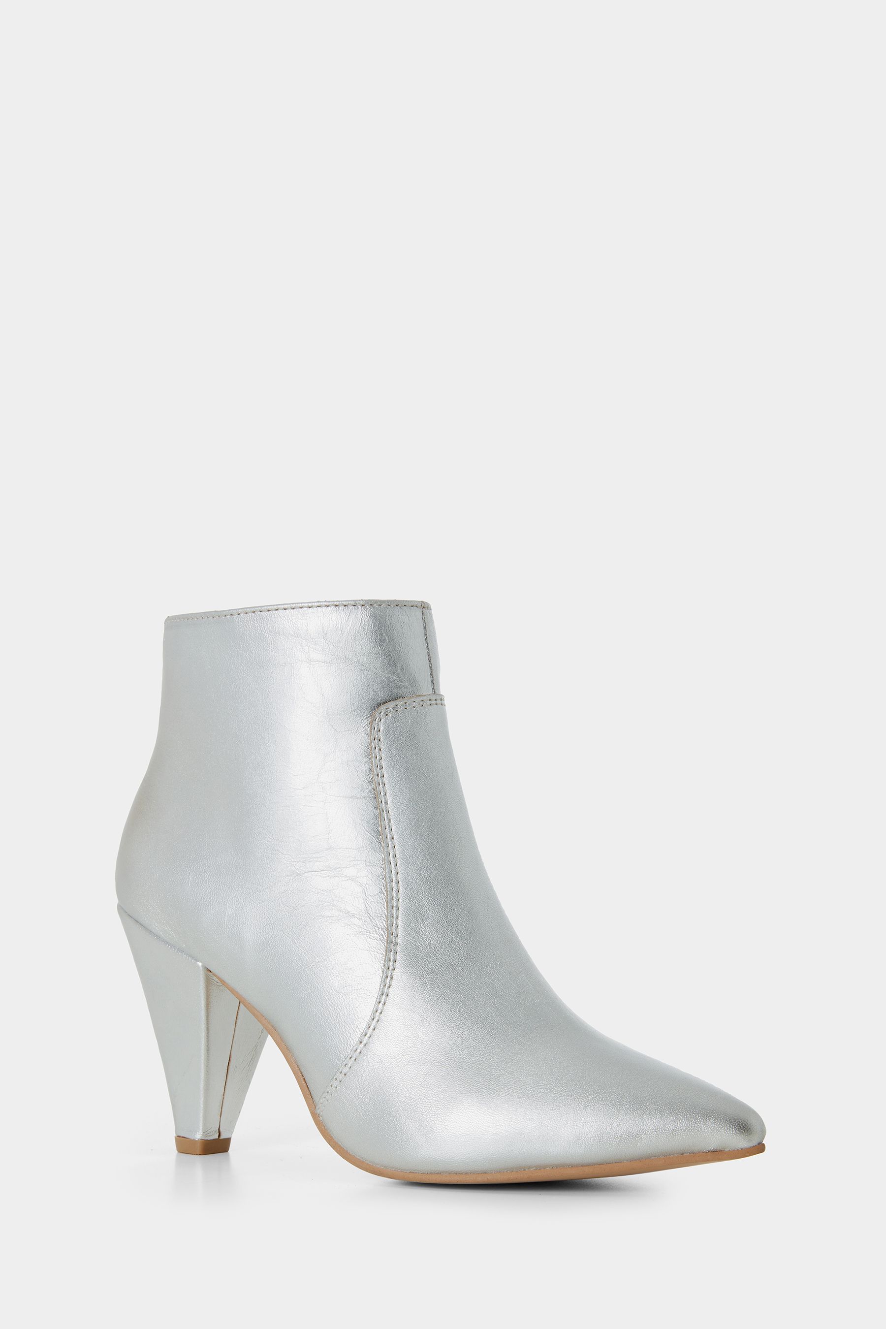 Joe Browns Silver Leather Heeled Ankle Boots 4 EU 37 Womens