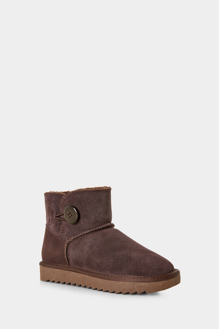 Joe Browns Brown Cosy Sheepskin Real Suede Button Detail Ankle Boots - Image 2 of 4