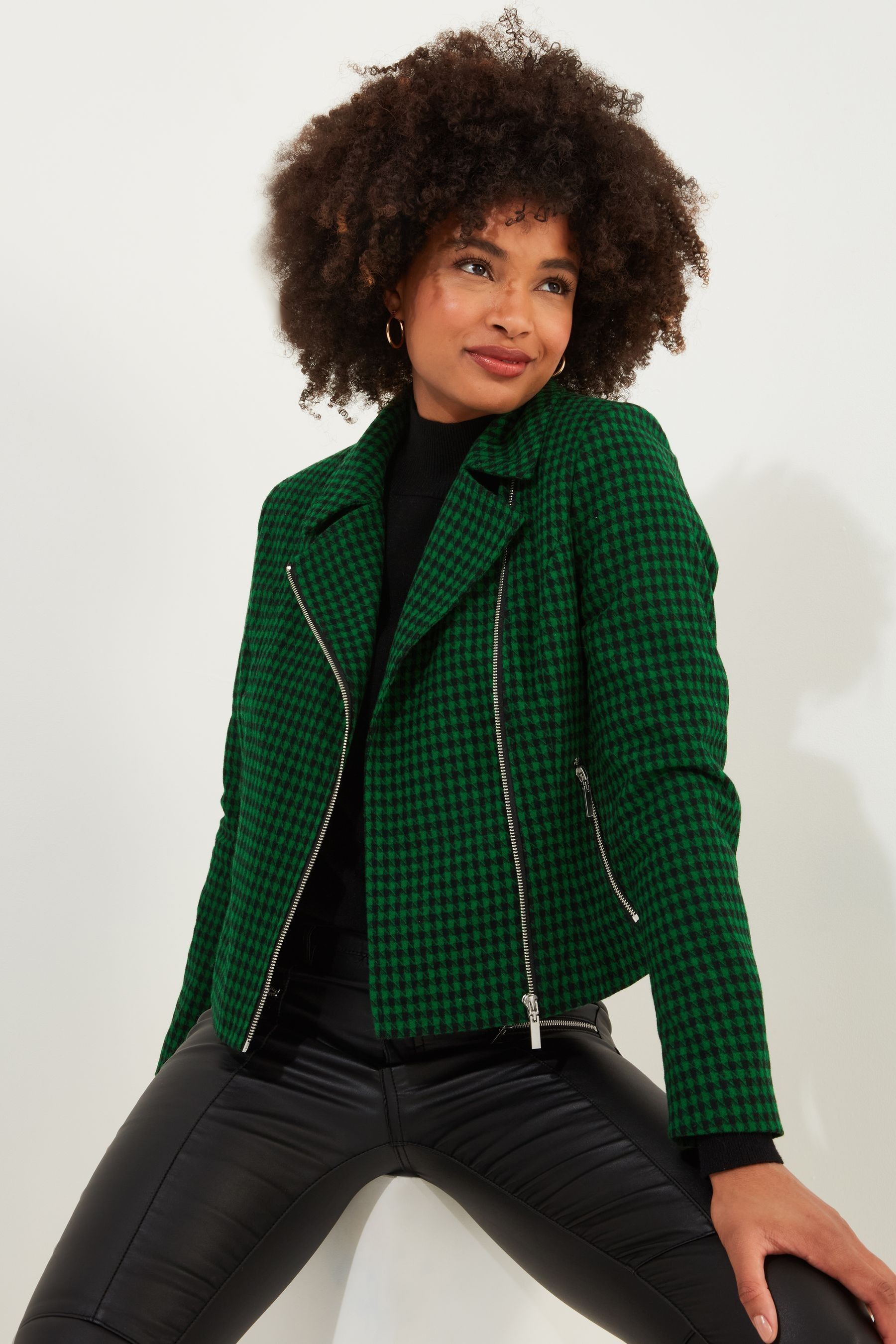 Plaid biker jacket top