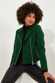 Joe Browns Green Dogtooth Cropped Biker Jacket - Image 1 of 6