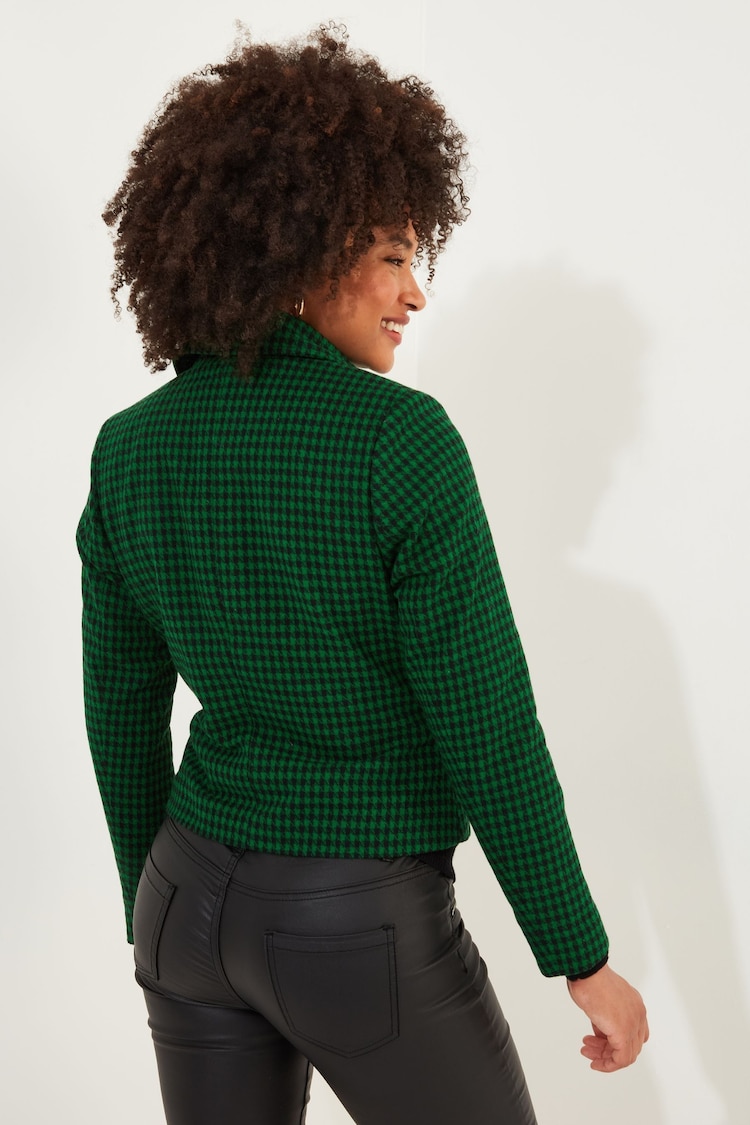 Joe Browns Green Dogtooth Cropped Biker Jacket - Image 2 of 6