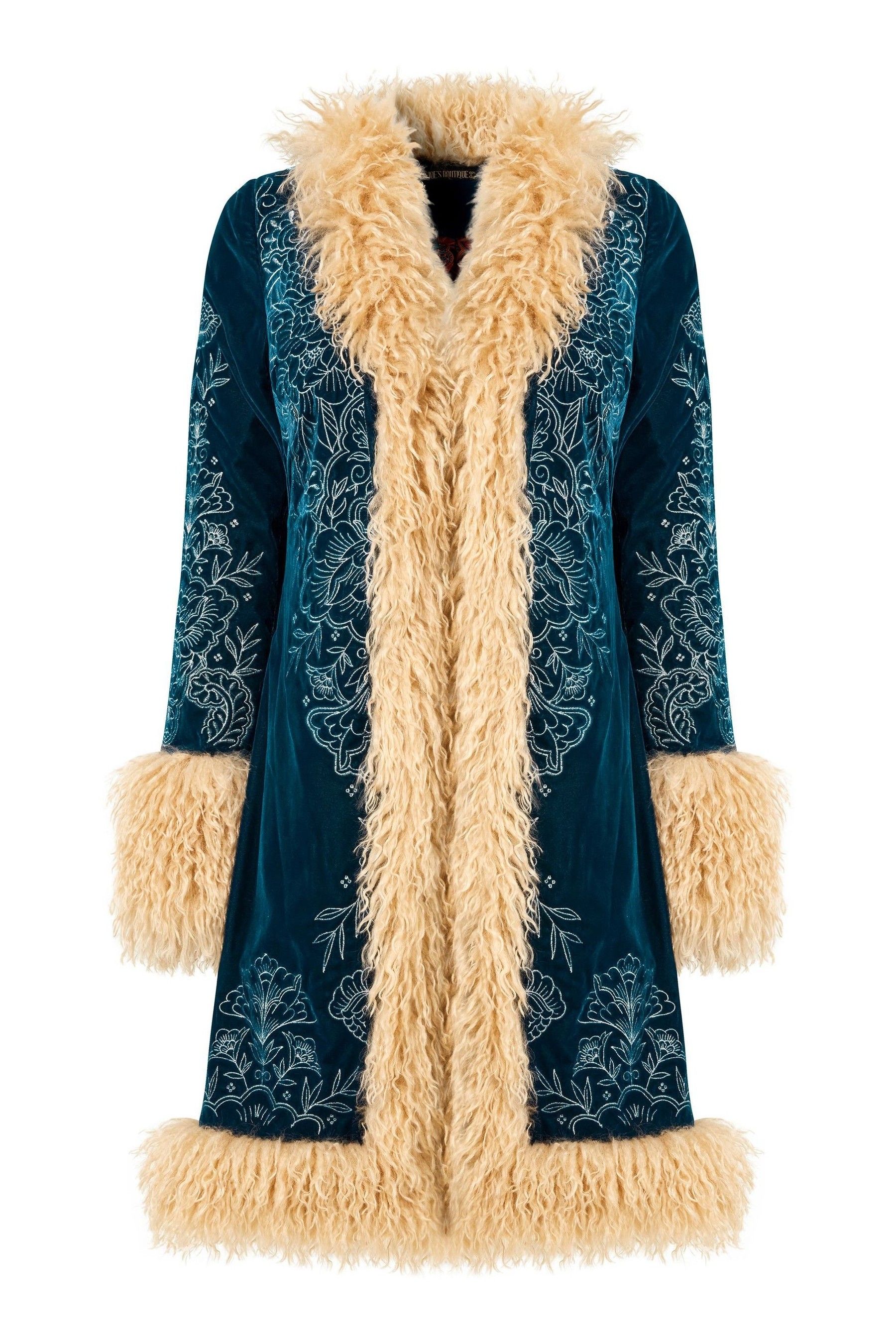 Buy Joe Browns Green Boutique Boho Embroidered Shaggy Faux Fur Trim Coat from Next Canada