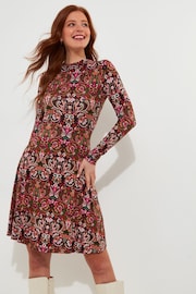 Joe Browns Brown Multi Mini Boho Printed High Neck Jersey Dress - Image 4 of 8