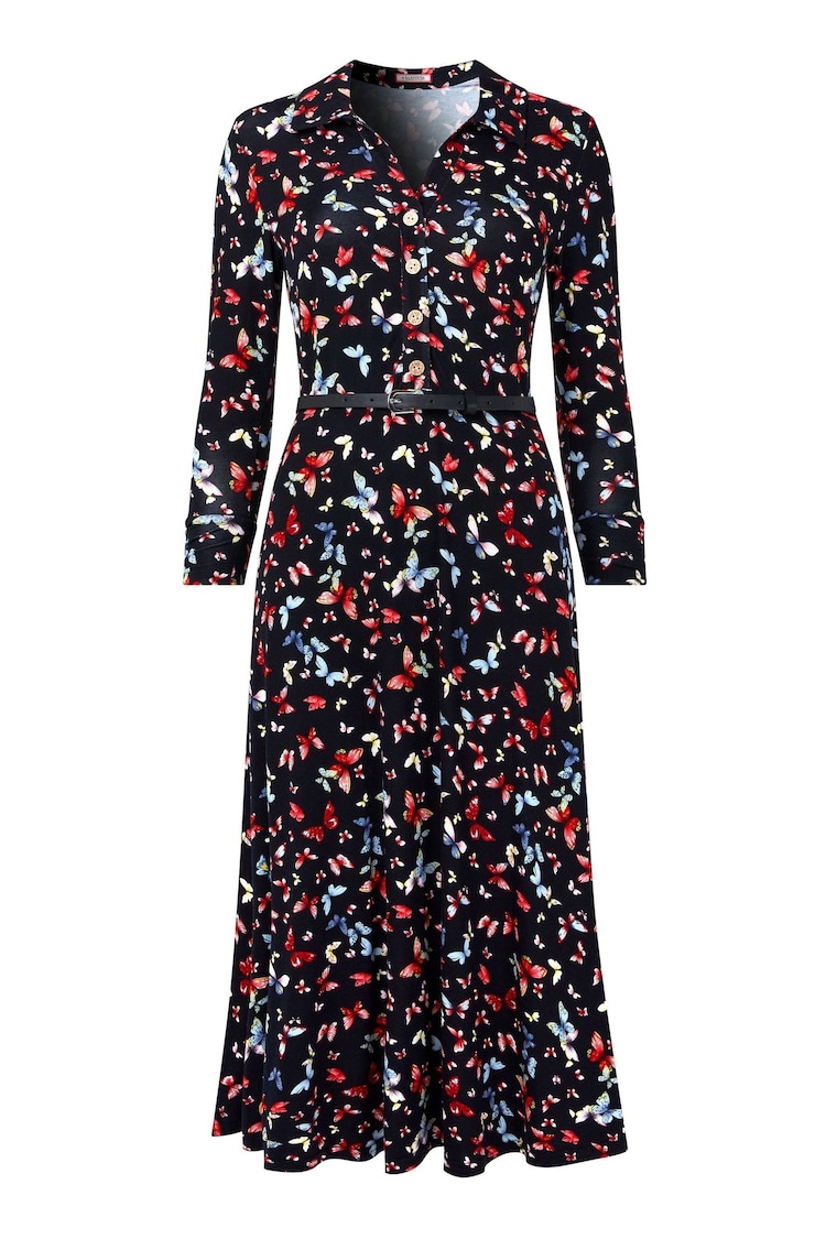 Joe Browns Blue Butterfly Print Belted Jersey Midi Shirt Dress - Image 5 of 5