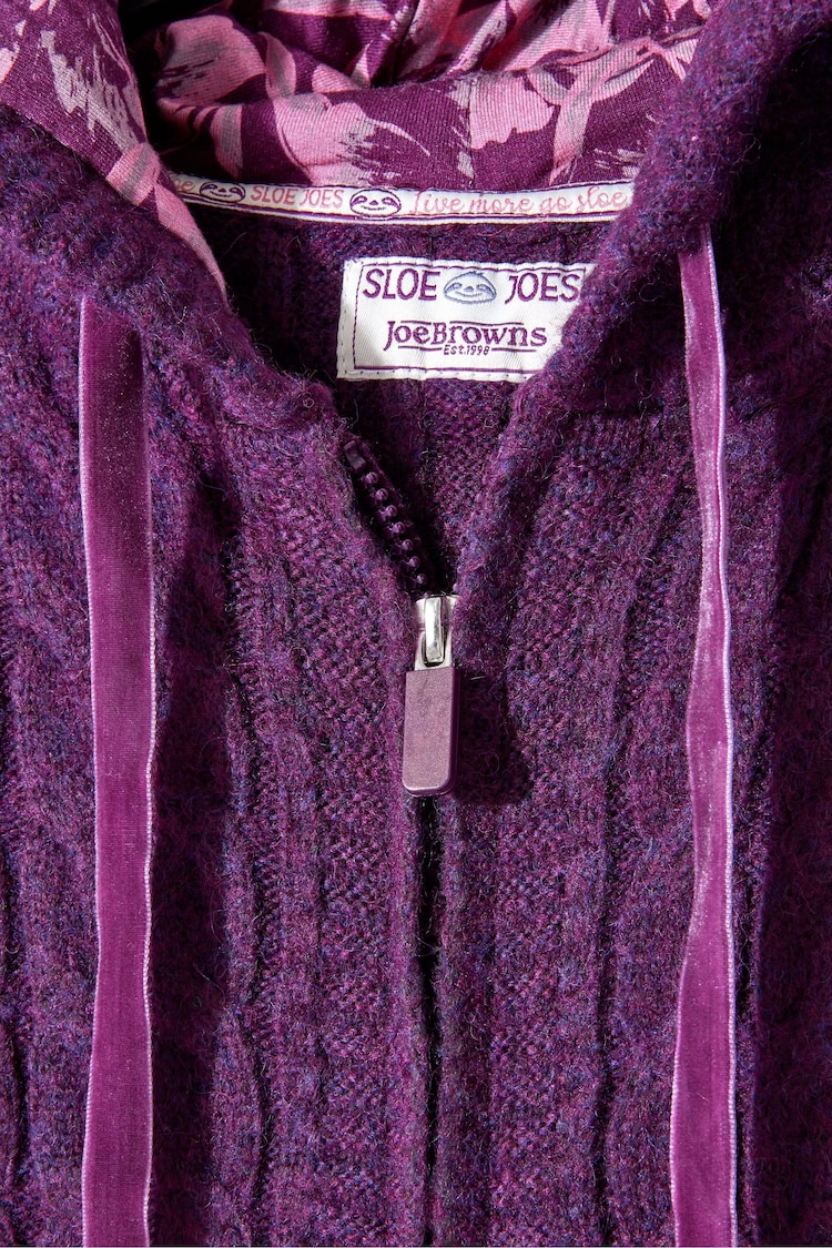 Joe Browns Purple Sloe Joes Cosy Cable Knit Full Zip Hooded Cardigan - Image 10 of 10