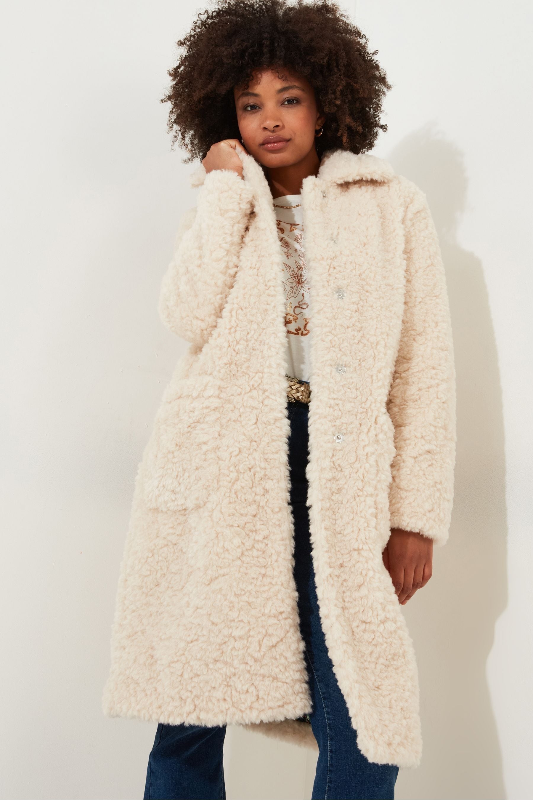 Longline cream teddy coat on sale