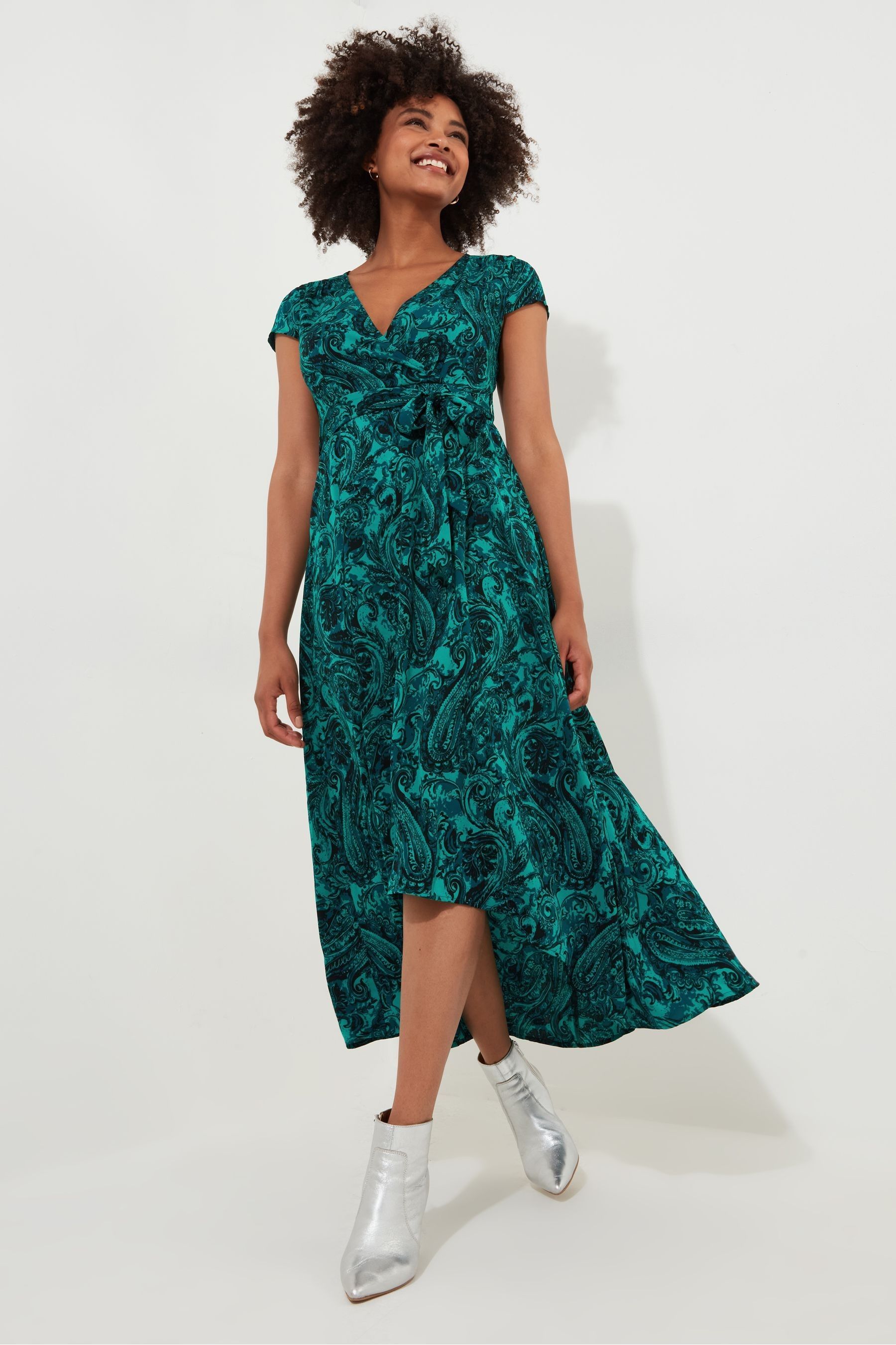 Buy Joe Browns Green Paisley Print Tie Waist V Neck High Low Maxi Dress from Next Luxembourg