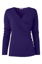 Joe Browns Purple Button Detail Mock Wrap Jersey Top - Image 5 of 5