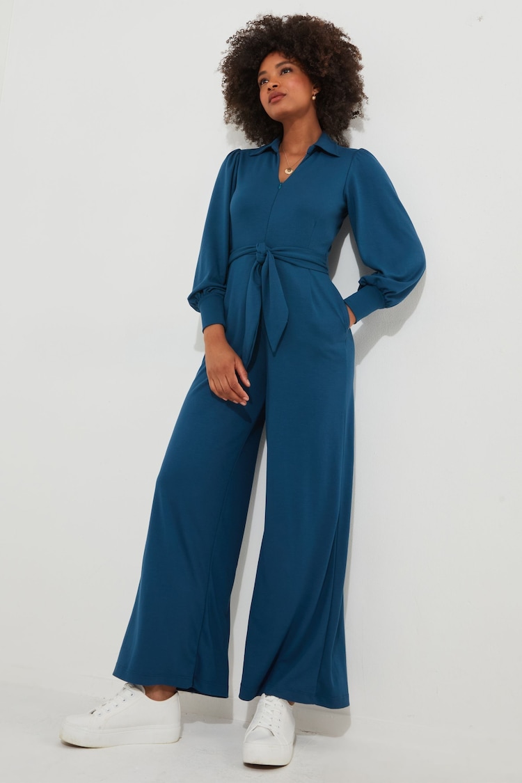 Joe Browns Blue Collared Zip Front Straight Leg Jersey Jumpsuit - Image 1 of 5