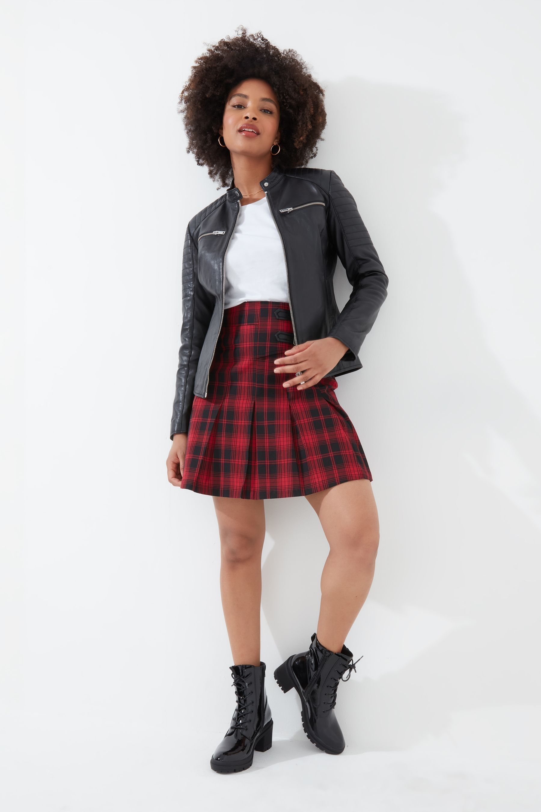 Buy Joe Browns Red Tartan Check Pleated Buckle Detail Mini Skirt from the Next UK online shop