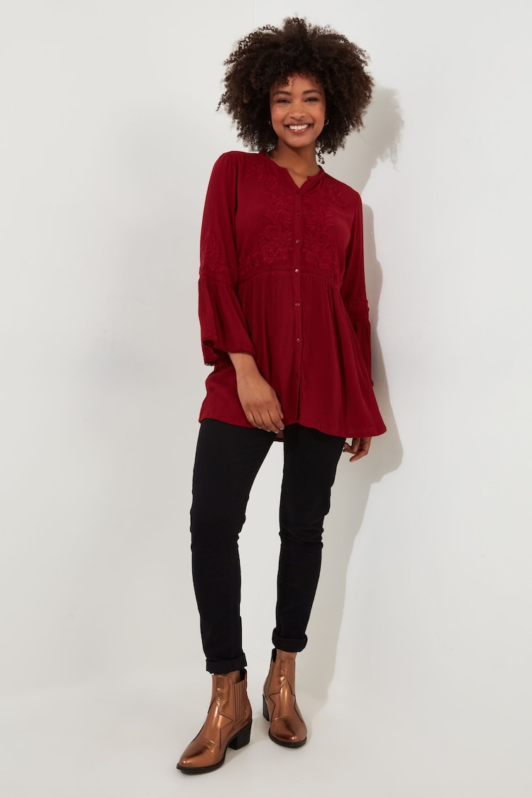 Joe Browns Red Embroidered Flared Sleeve Blouse - Image 2 of 5