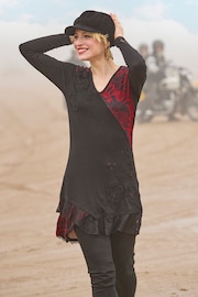 Joe Browns Black Printed Lace Hem Floral Print Appliqué Jersey Tunic Top - Image 6 of 8