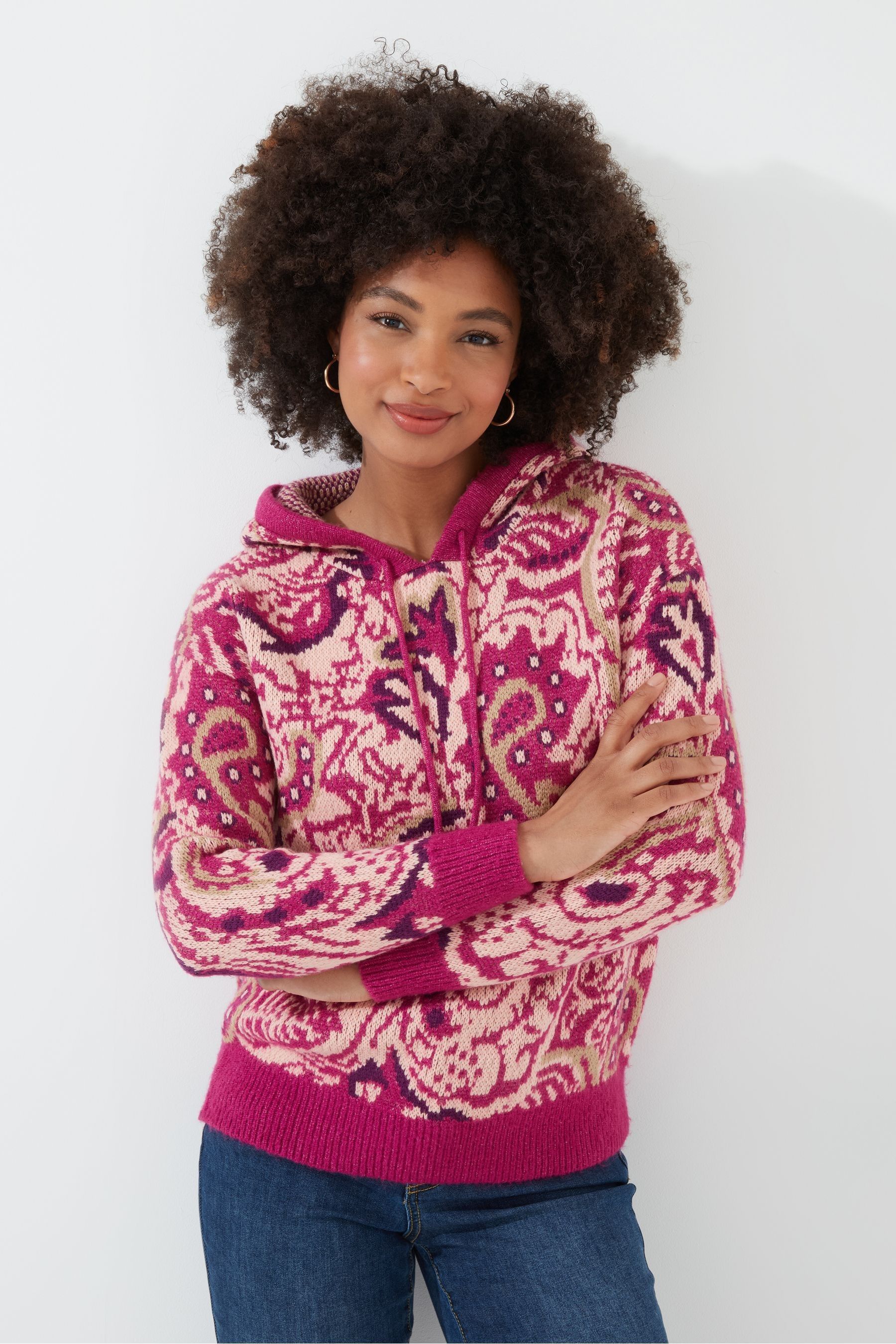 Buy Joe Browns Pink Paisley Cosy Knitted Hoodie from Next Luxembourg