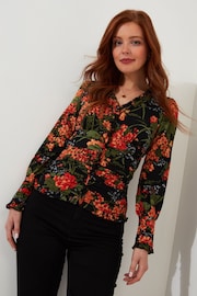 Joe Browns Black Vintage Floral Printed Lettuce Edge Blouse - Image 1 of 5