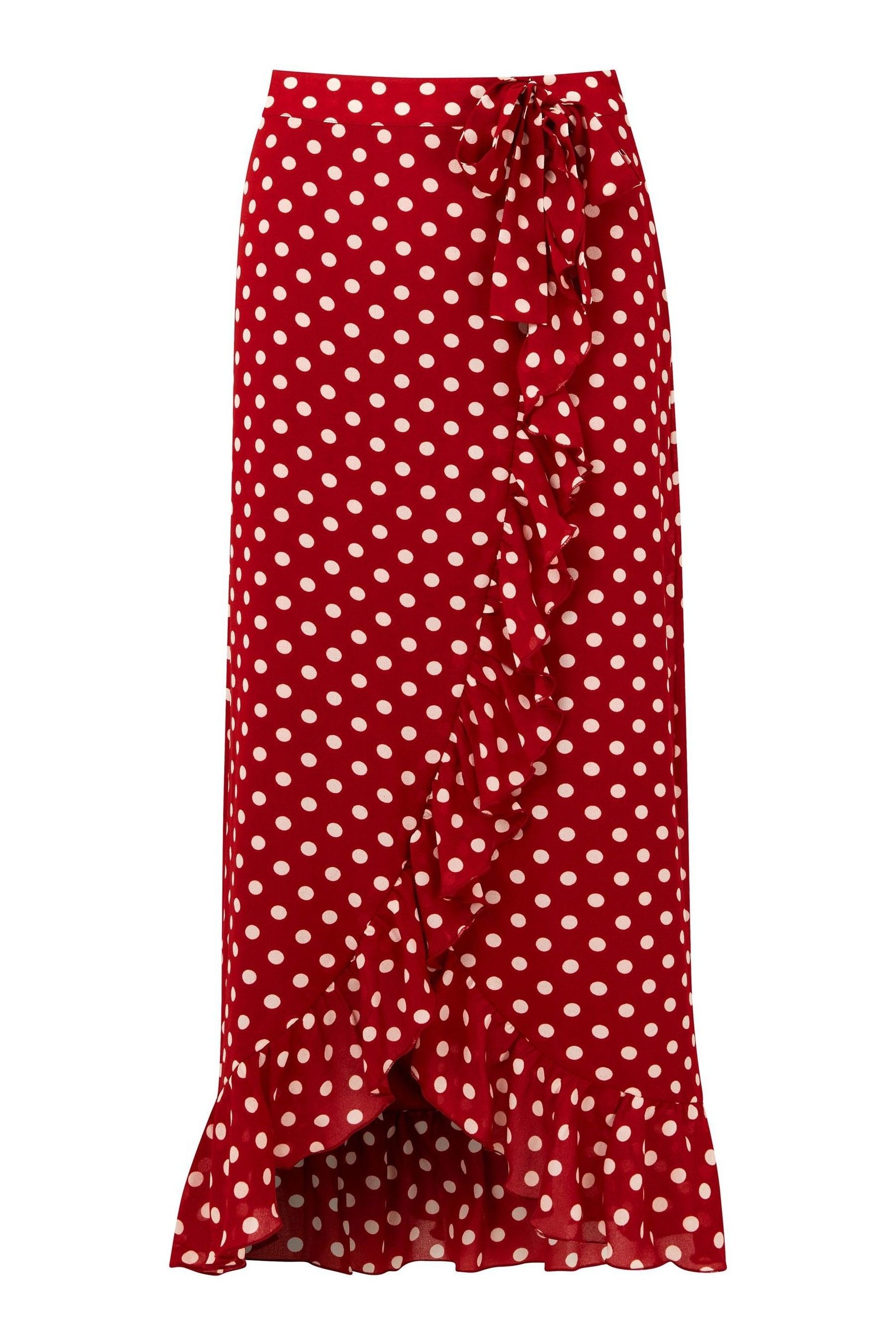 Buy Joe Browns Red Retro Polka Dot Frill Wrap Style Maxi Skirt from Next Luxembourg