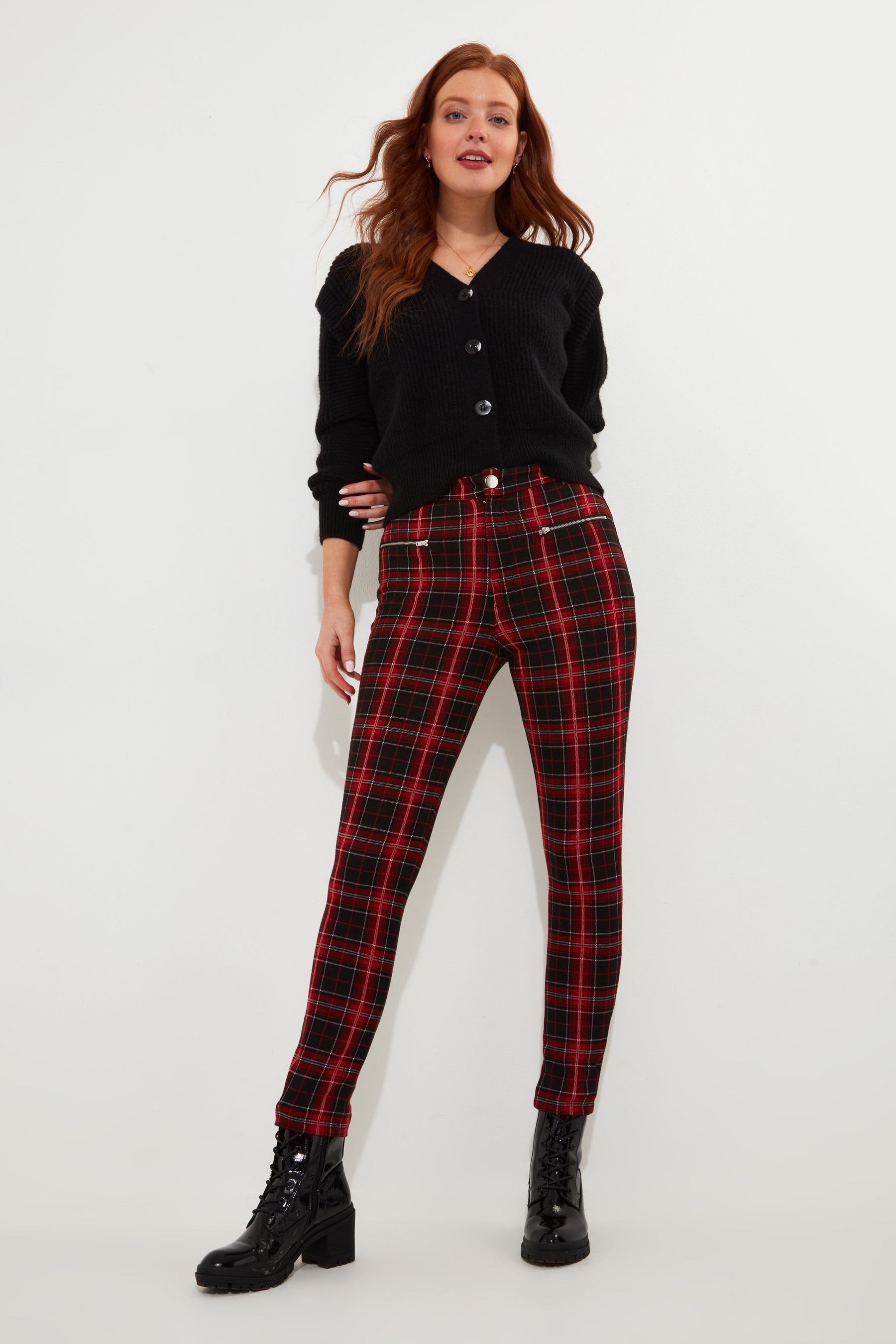 Tartan skinny trousers womens clearance