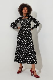 Joe Browns Black Retro Monochrome Polka Dot Midi Dress with Neck Ties - Image 5 of 9