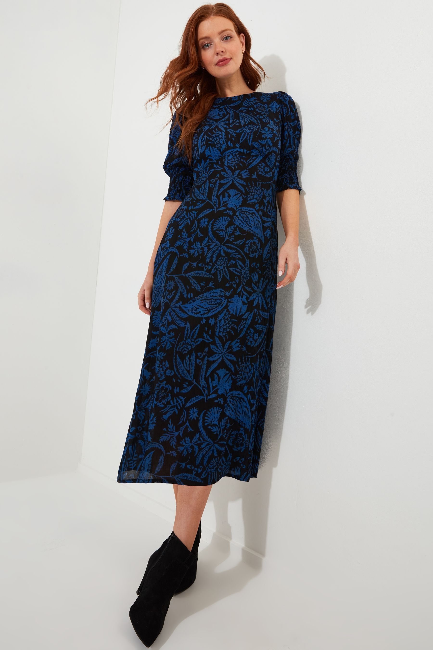 Buy Joe Browns Blue Vintage Puff Sleeve Floral Midi Dress from Next Luxembourg