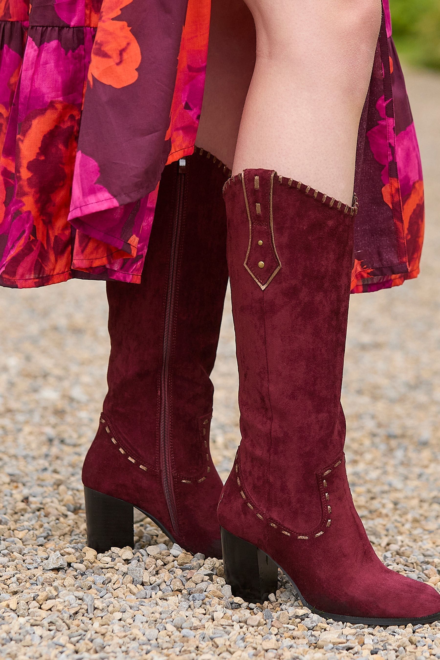 Joe Browns Red Western Whip Stitch Detail Long Boots 8 EU 42 Womens