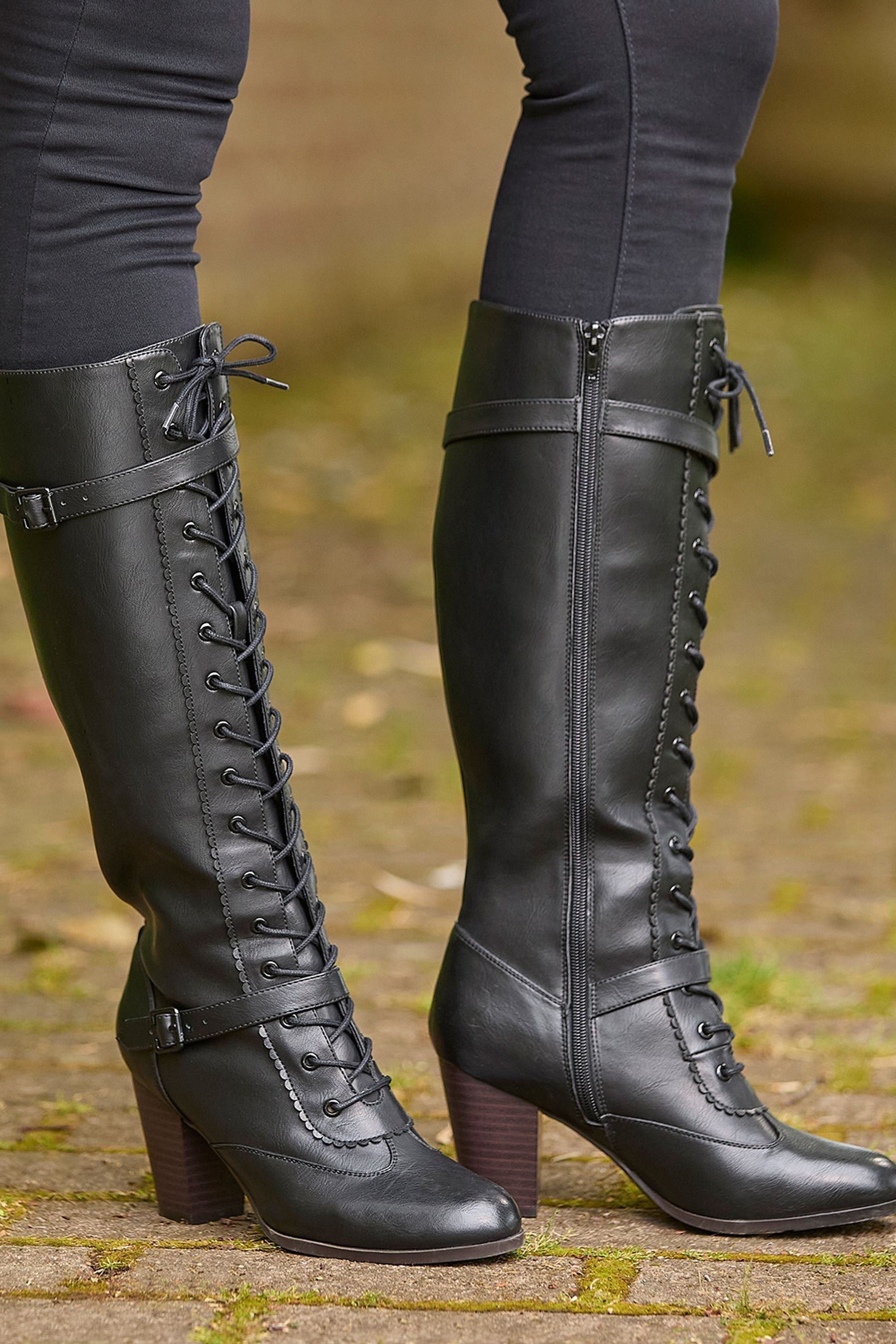 Buy Joe Browns Black PU Tall Lace Up Boots from Next Luxembourg
