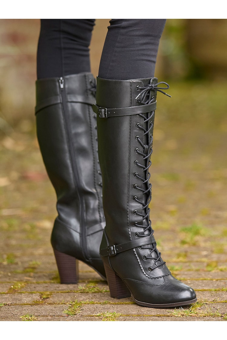 Joe Browns Black PU Tall Lace-Up Boots - Image 7 of 7