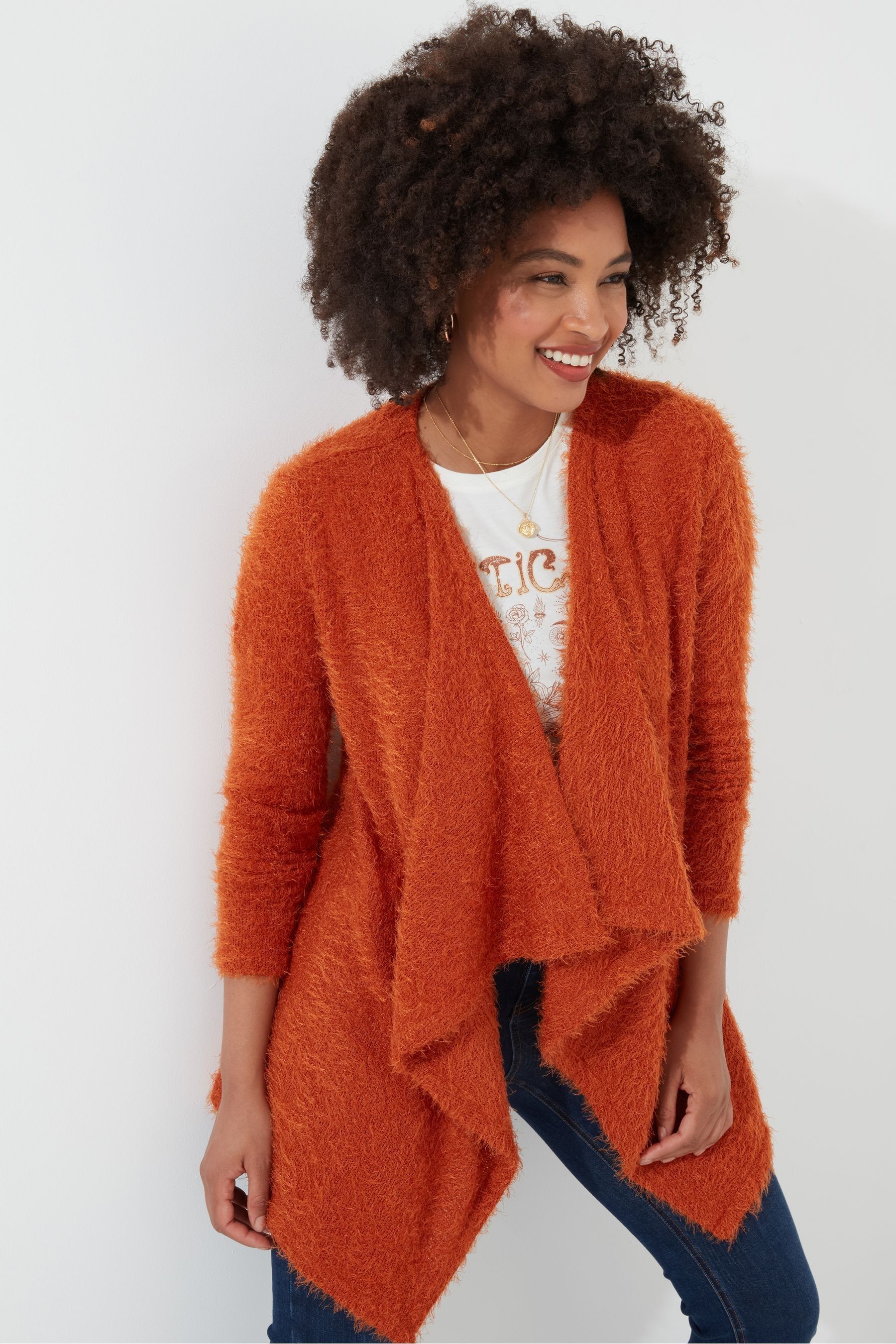 Buy Joe Browns Orange Relaxed Fit Eyelash Knit Waterfall Cardigan from Next Austria