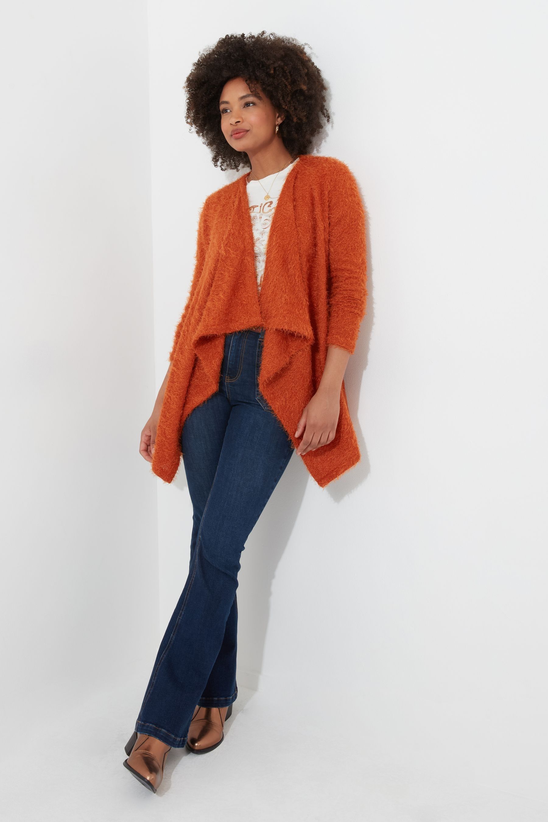 Orange waterfall cardigan sales