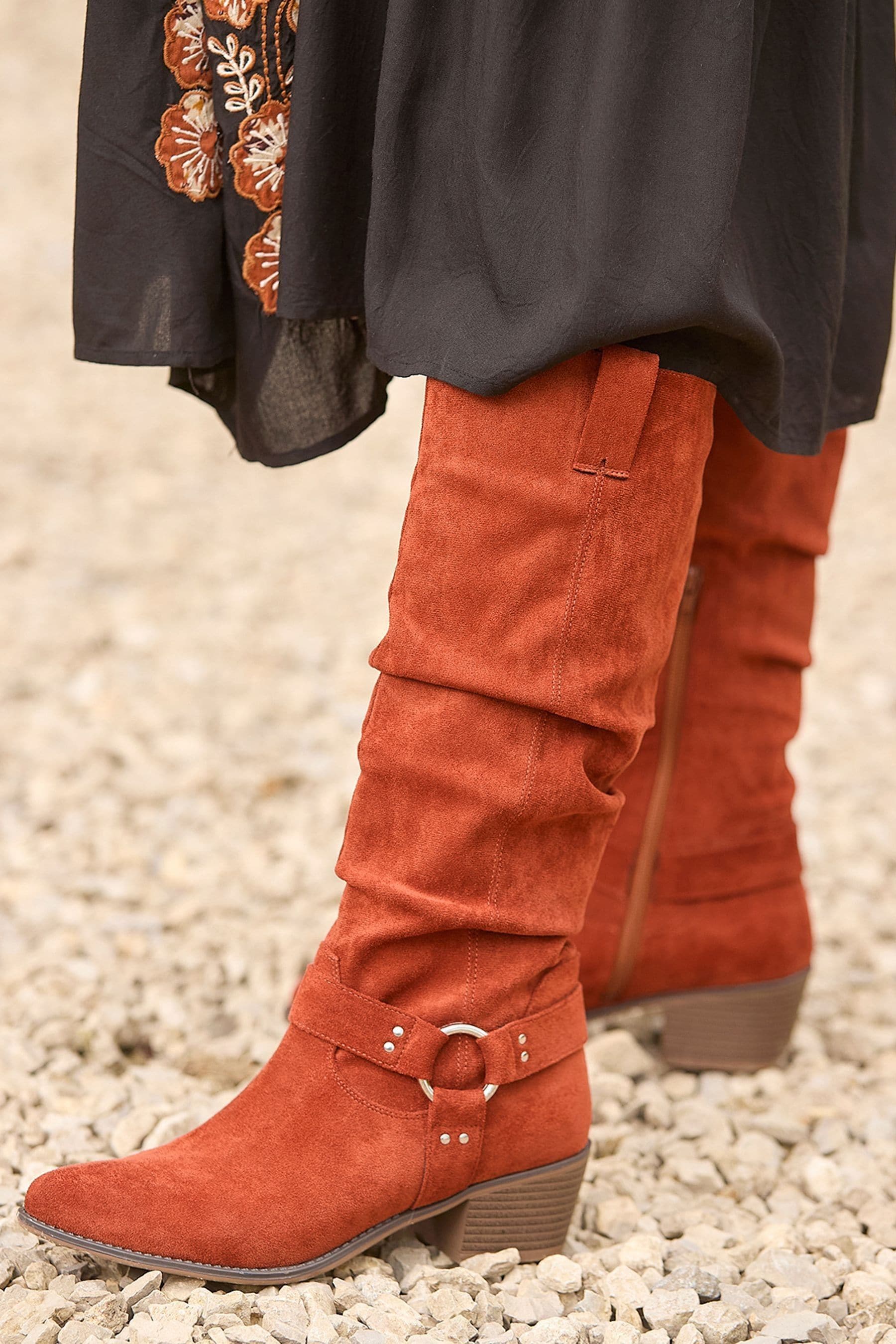 Buy Joe Browns Orange Statement Strap Slouchy Microsuede Long Boots from the Next UK online shop