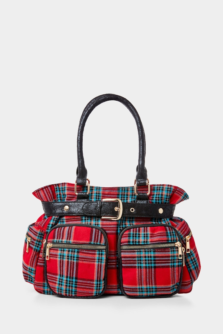 Joe Browns Red Vintage Tartan Check Buckle Detail Shoulder Bag - Image 1 of 7