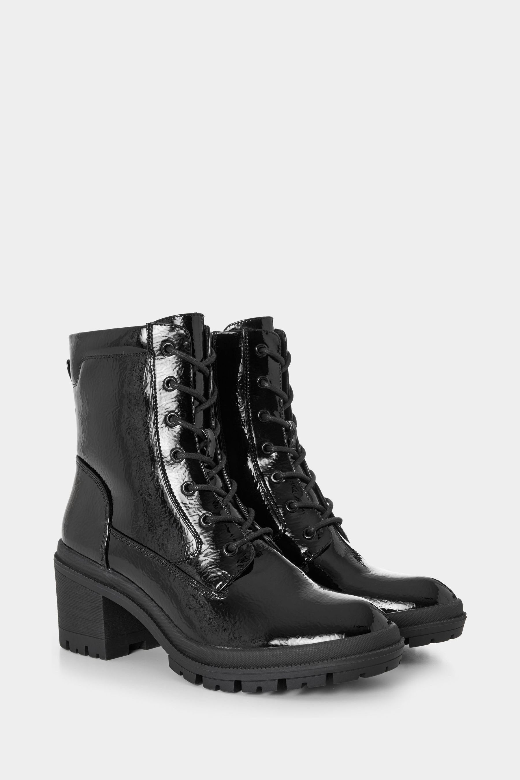 Black patent chunky lace up boots hot sale
