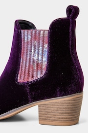 Joe Browns Purple Floral Insert Velvet Chelsea Boots - Image 4 of 4