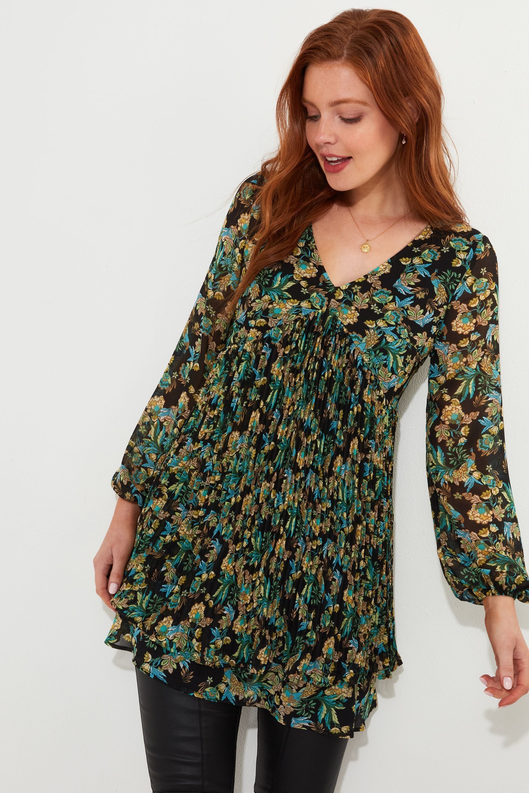 Buy Joe Browns Green Mini Floral Print Tiered Skirt Pleated Tunic Dress from the Next UK online shop