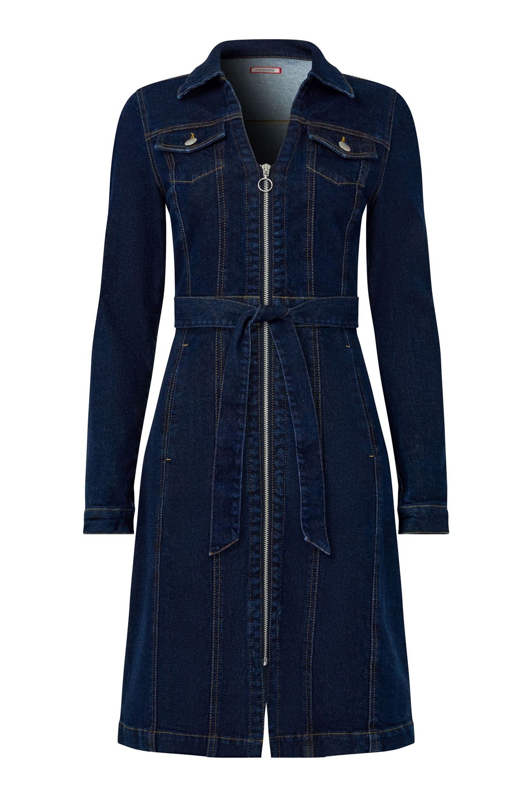 Buy Joe Browns Blue Vintage Zip Front Tie Waist Stretch Denim Dress from Next Luxembourg