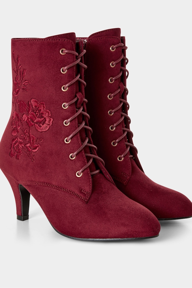 Joe Browns Red Embroidered Lace-Up Heeled Ankle Boots - Image 2 of 3