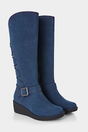 Joe Browns Blue Wedge Heel Midi Calf Boots - Image 3 of 5