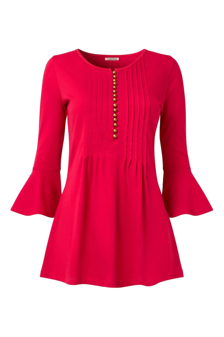 Joe Browns Pink Pleated Button Detail Fluted Sleeve Longline Jersey Top - Image 5 of 5