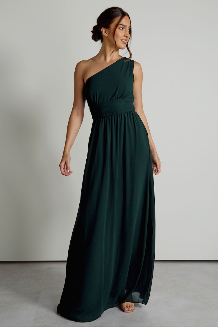 Six Stories Green Flutter Sleeve Wrap Tie Chiffon Bridesmaid Dress - Image 1 of 6