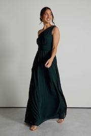 Six Stories Green One Shoulder Pleated Waist Chiffon Bridesmaid Dress - Image 5 of 6