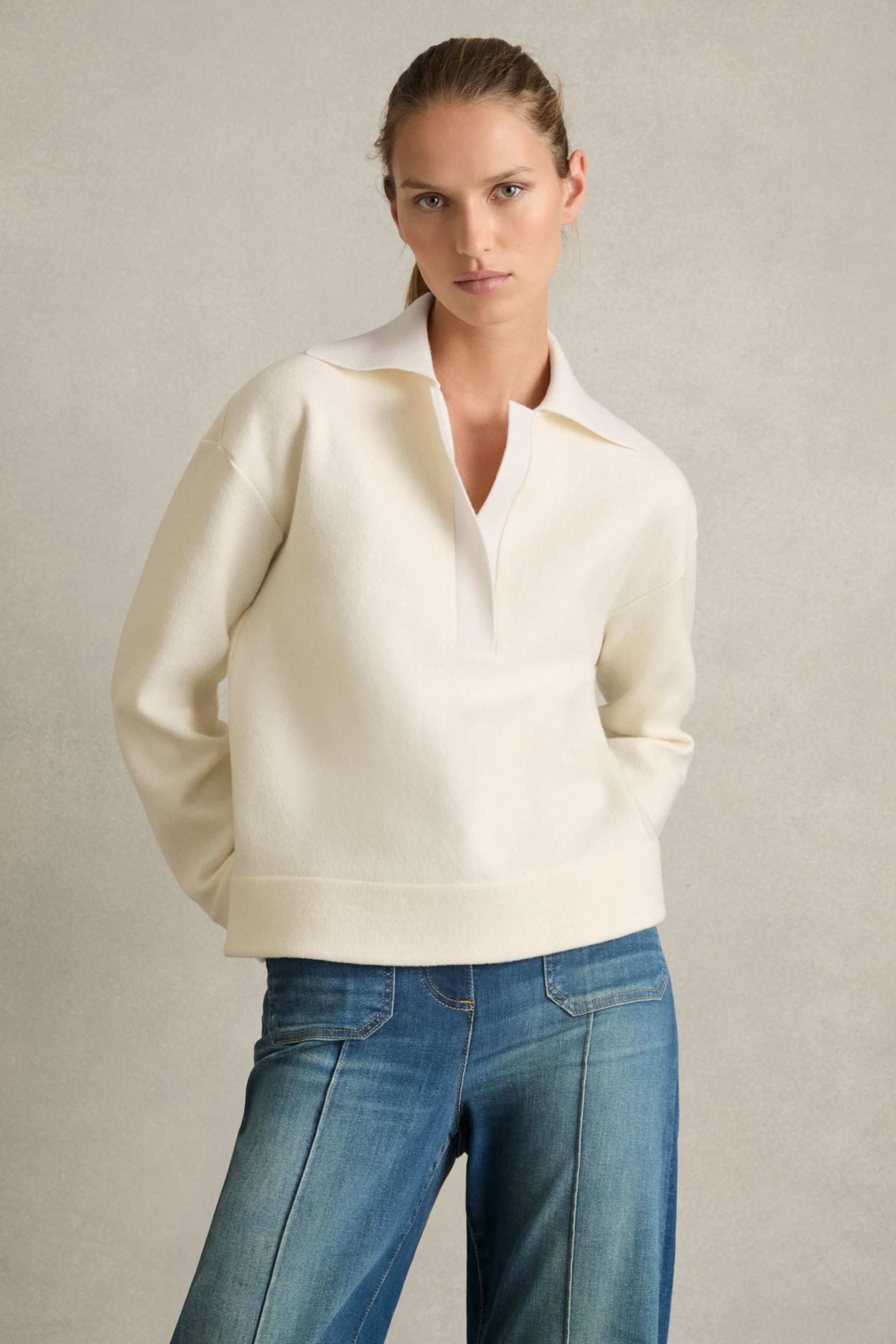 Buy Reiss Cream Amy Wool Cotton Blend Open Placket Shirt from the Next UK online shop