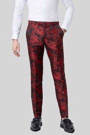 Twisted Tailor Red Ersat Skinny Fit Floral Jacquard Tuxedo Trousers - Image 1 of 4