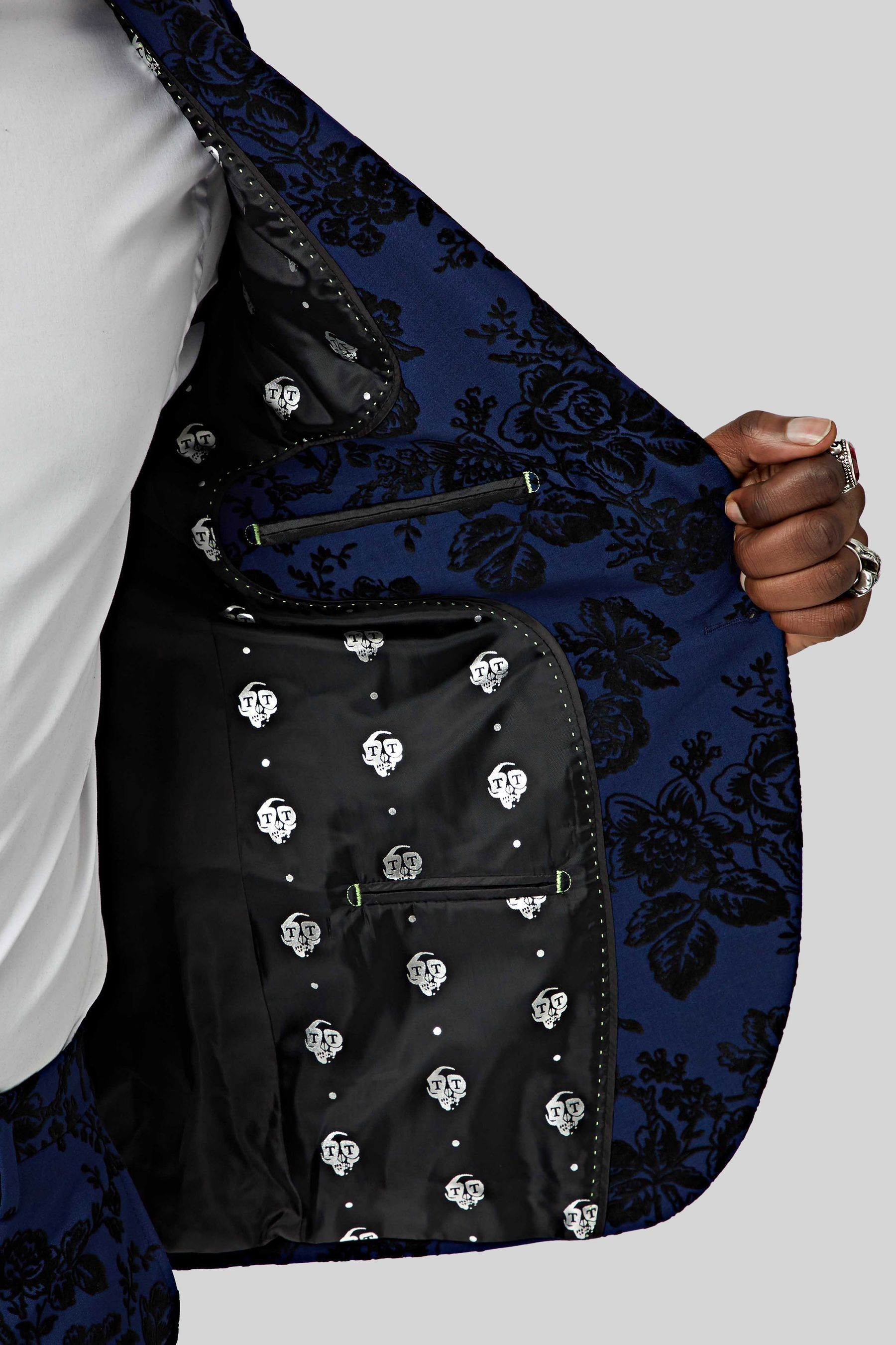 Buy Twisted Tailor Blue Jackalope Skinny Fit Floral Flocked Jacket from Next Slovakia