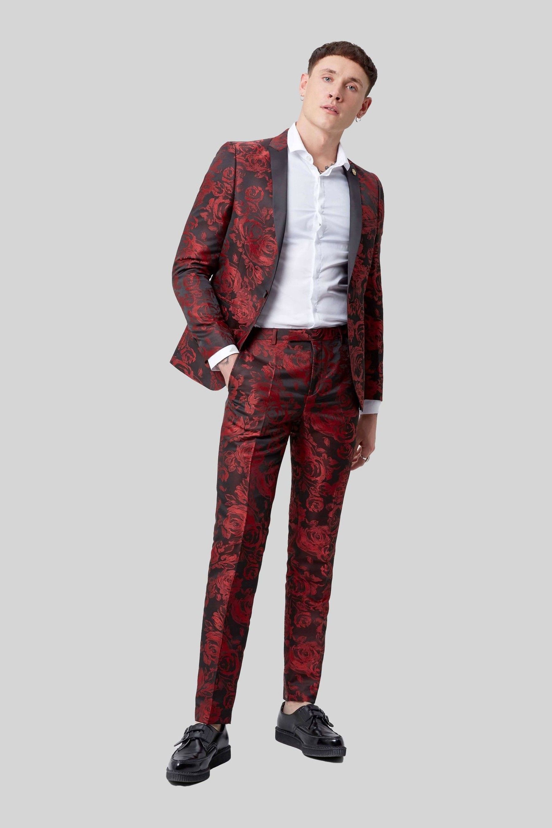 Buy Twisted Tailor Red Ersat Skinny Fit Floral Jacquard Tuxedo Jacket from Next USA