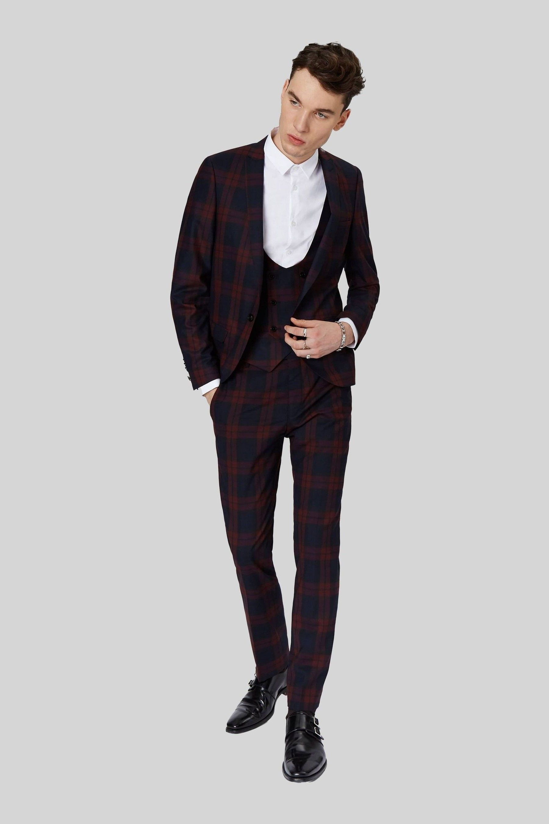 Skinny fit tartan trousers online