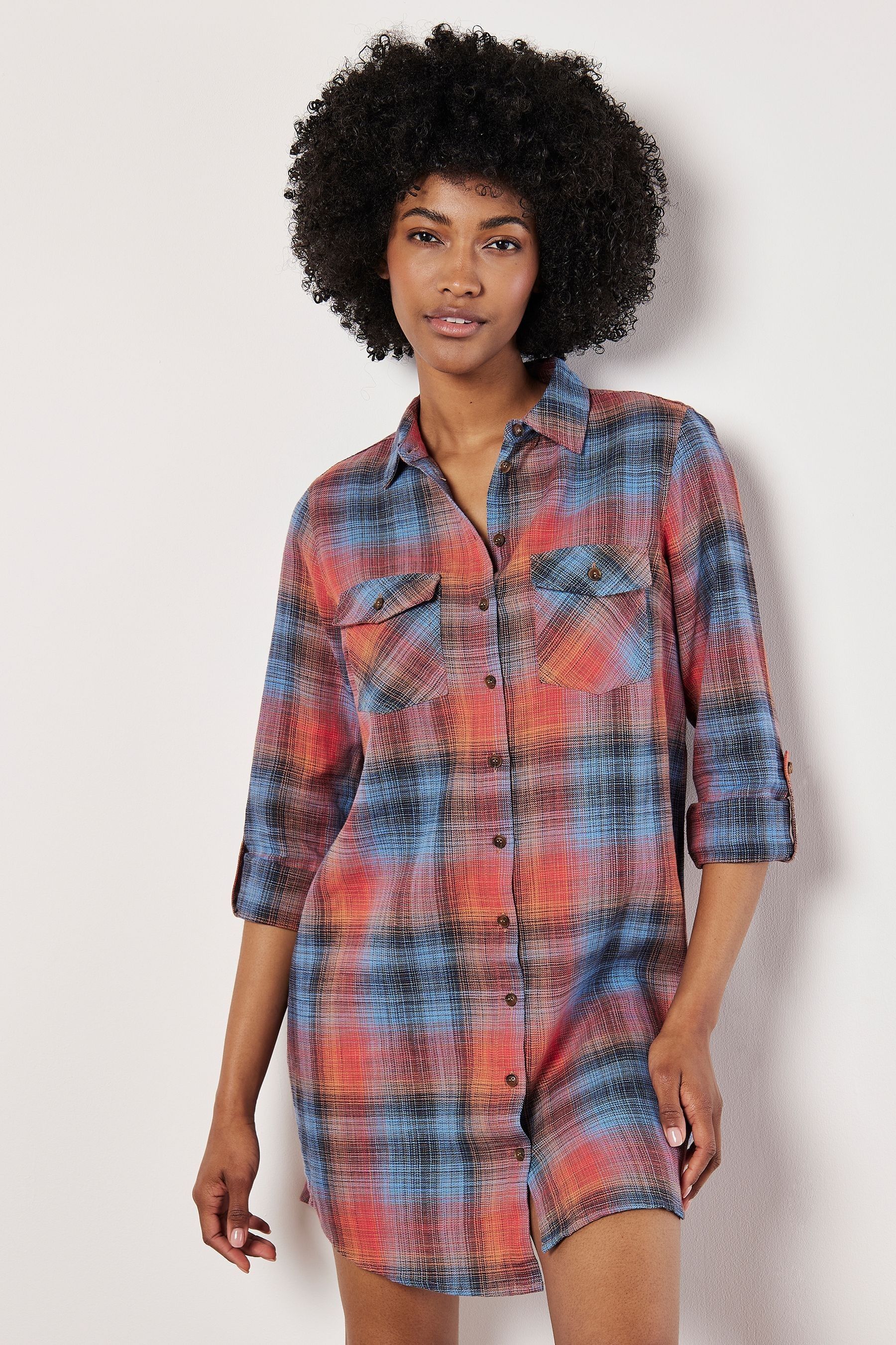 Buy Apricot Blue Sunset Plaid 2 Pocket Shirt 100 Cotton Dress from the Next UK online shop