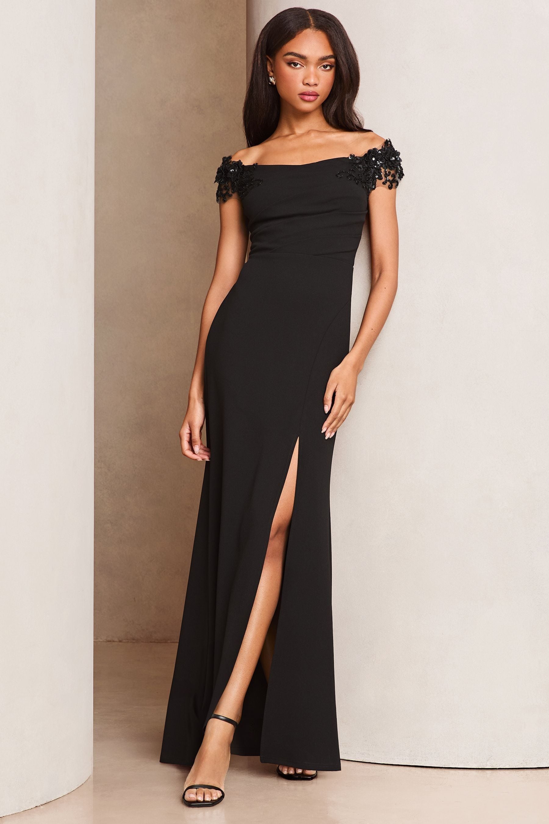 Lipsy floral bardot maxi dress outlet