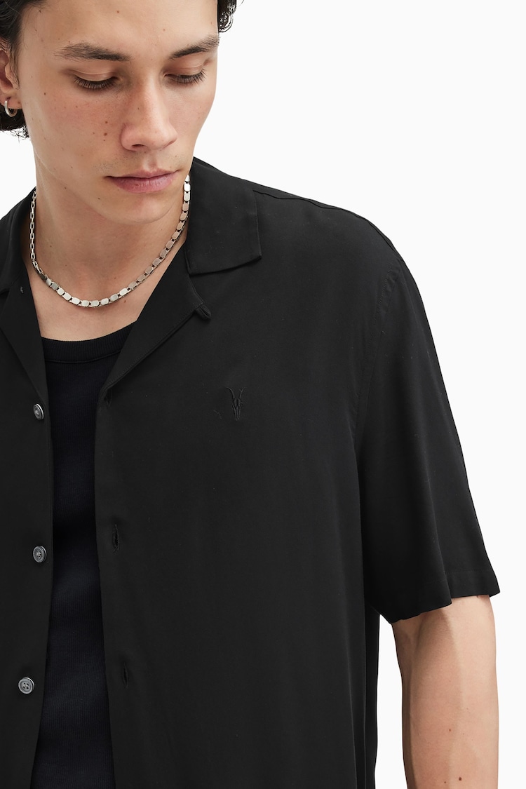 AllSaints Black Venice Short Sleeve Shirt - Image 2 of 8