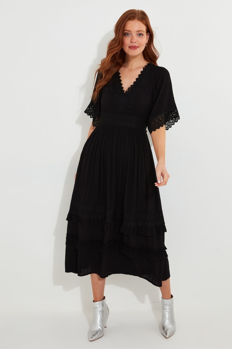 Joe Browns Black Petite Flattering Boho Lace High Low Hem Dress - Image 1 of 5